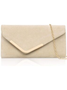 〽️ Women's Apricot Suede Shiny Sequin Envelope Clutch Purse Chain Evening Bags